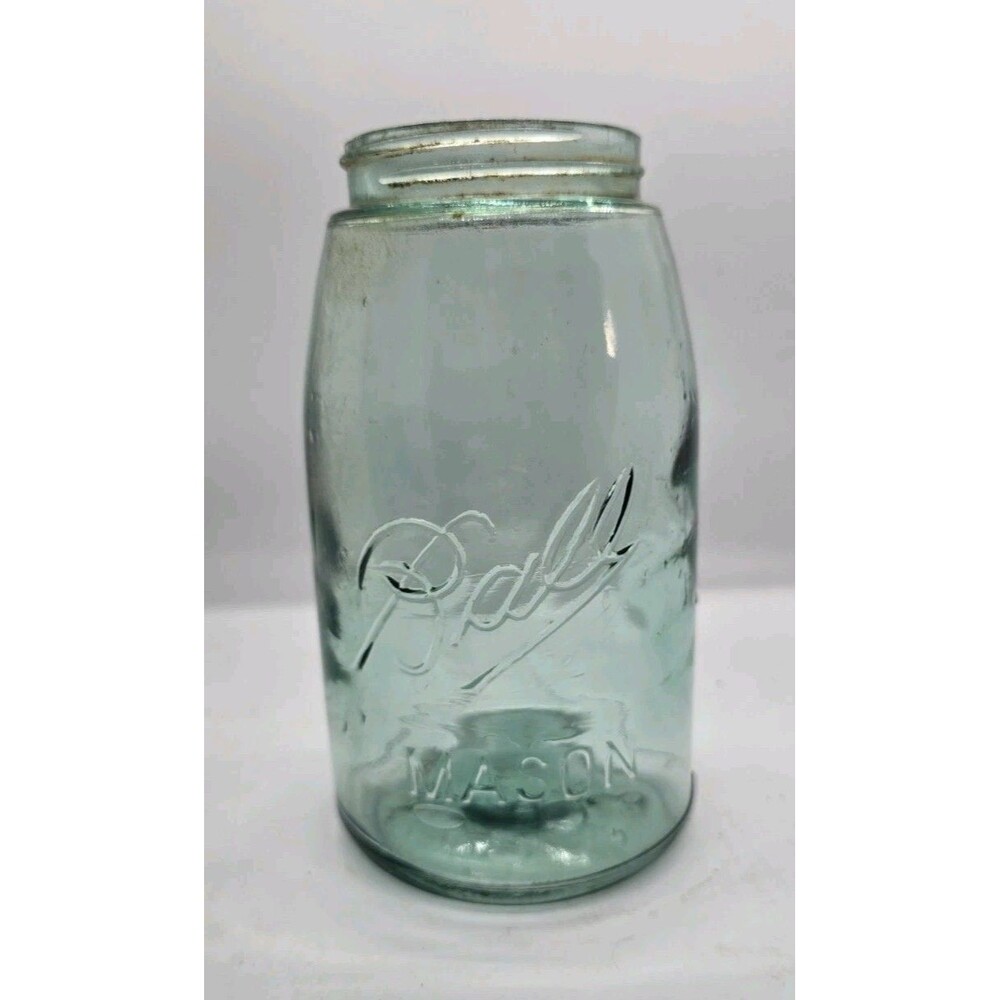 Antique 1900-1910 BALL Mason Blue Jar Quart Cornflower Blue Glass W/air Bubbles